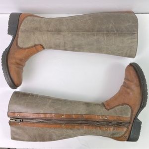 Born Tan and Gray Heeled Boots with Elegant Design